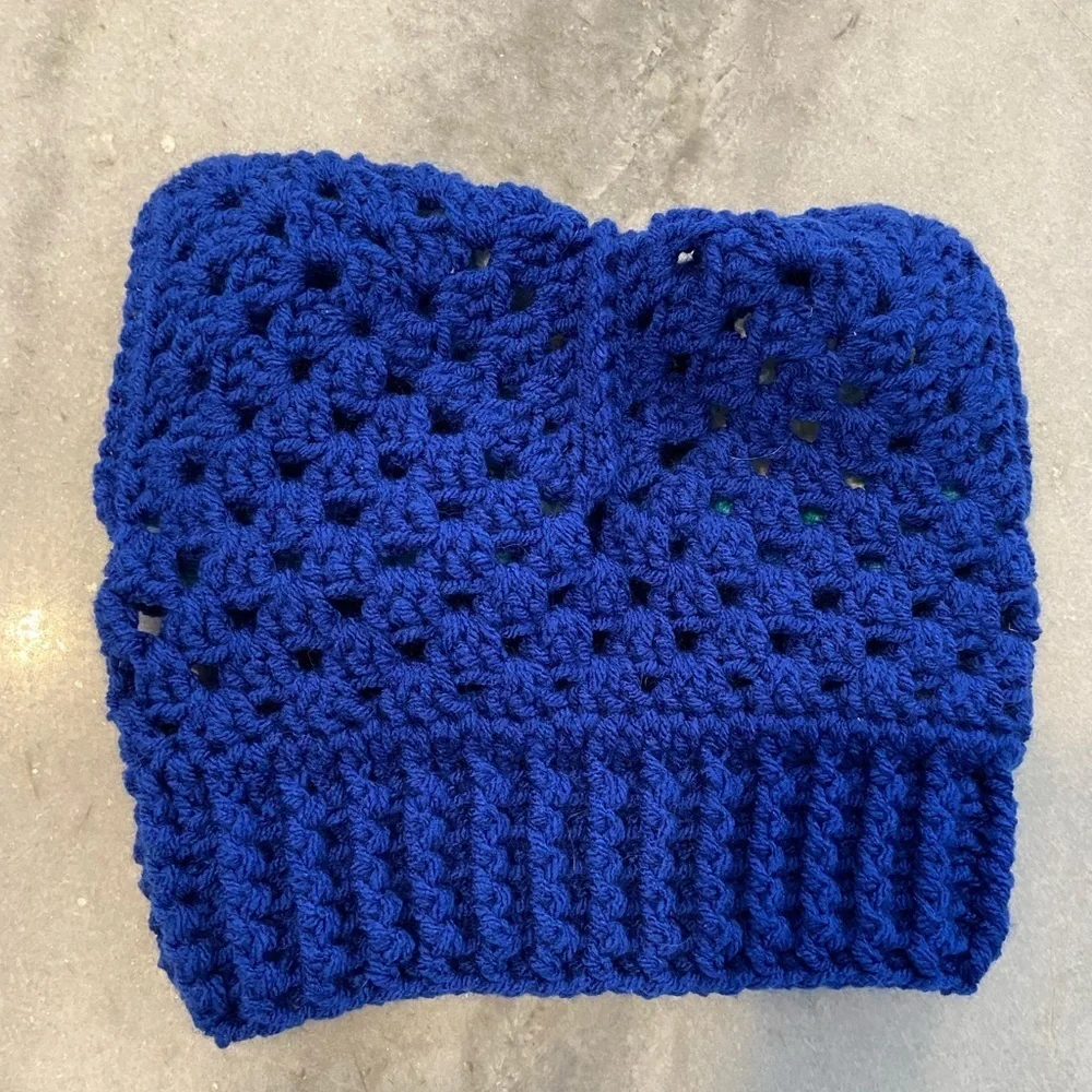 Handmade Crochet Cat Animal Ear Beanie Hat Cozy Ribbed Brim Stretch Winter Hat